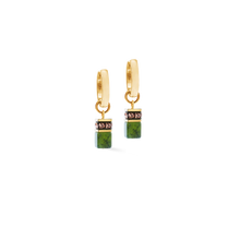 Load image into Gallery viewer, Coeur De Lion Earrings - GeoCube Hoops Green-Gold
