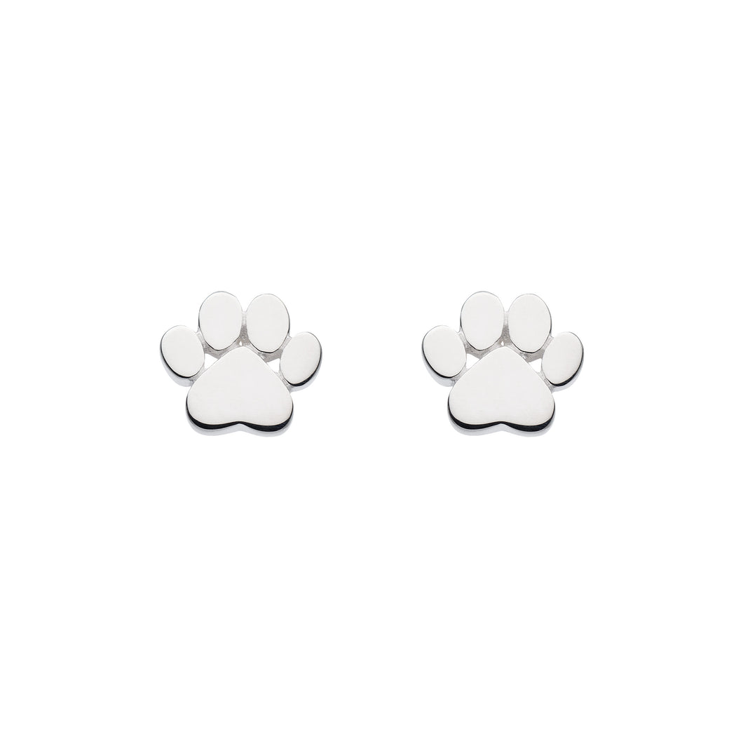 Dew Small Paw Print Silver Studs