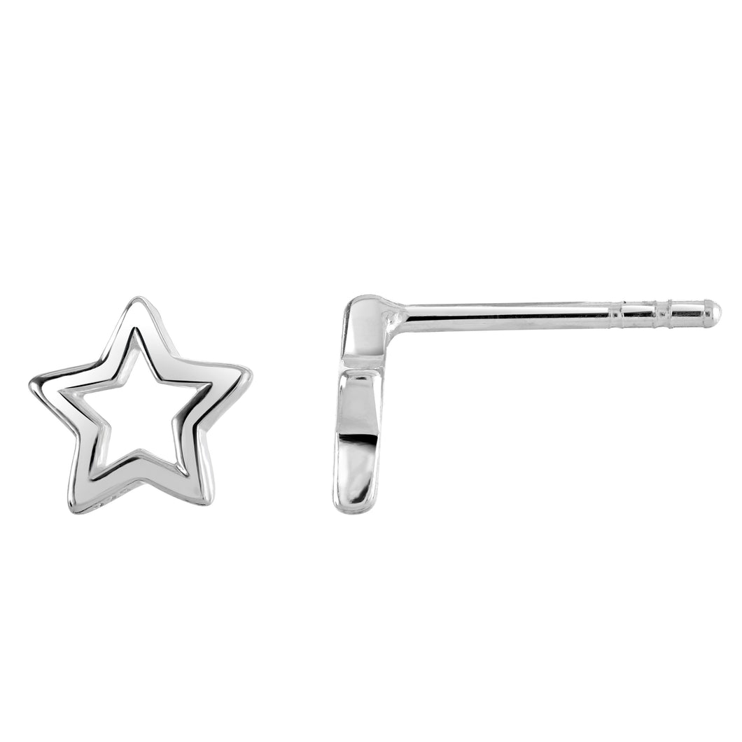 Silver Open Star Stud Earrings