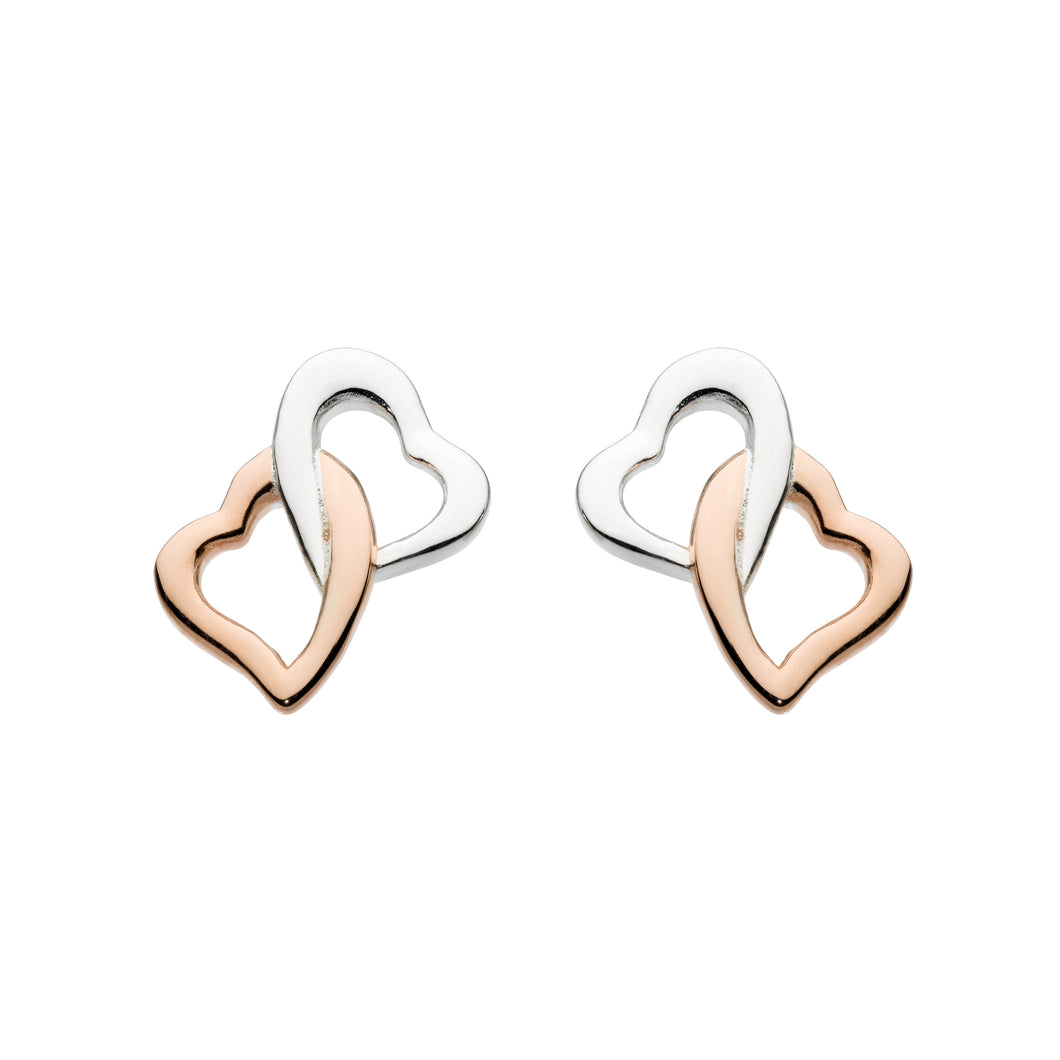 dew Rose Gold Plated Interlinking Heart Studs