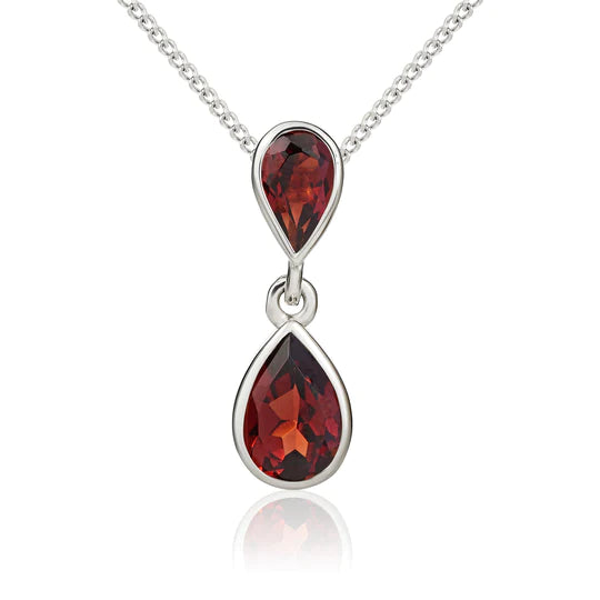 9ct White Gold Double Pear Garnet Pendant