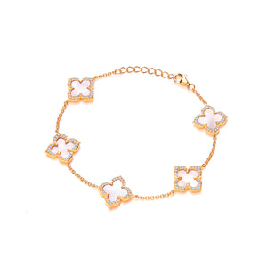 Silver Vintage Clover Bracelet - Pink Mother of Pearl