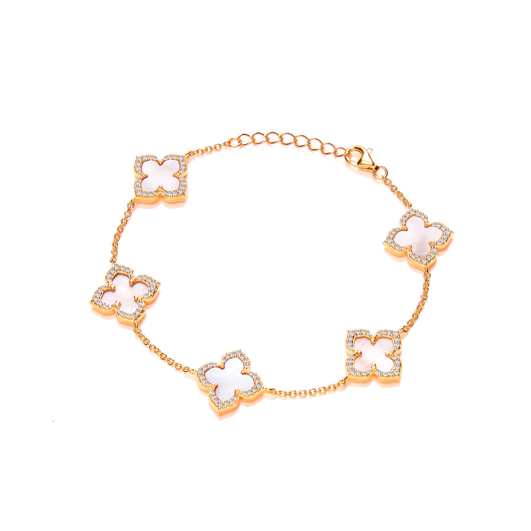 Silver Vintage Clover Bracelet - Pink Mother of Pearl
