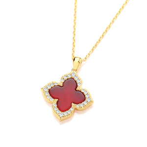 Silver Vintage Clover Necklace - Red Mother of Pearl
