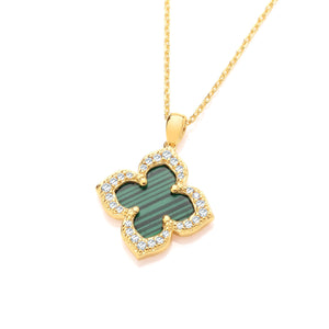Silver Vintage Clover Necklace - Malachite
