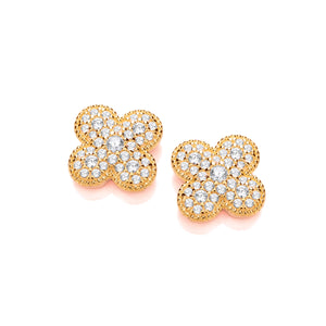 Silver Vintage Clover Earrings Gold Plate Pave