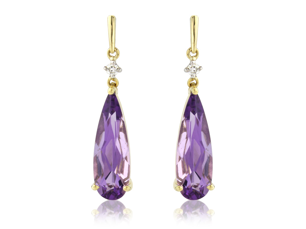 9ct Gold Amethyst and Diamond Statement Earrings