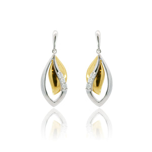 9ct Gold Diamond Leaf Drop Earrings