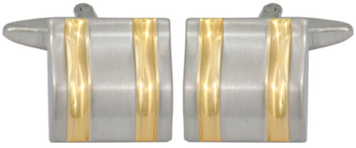 Square curved rhodium and gold lines cufflinks.