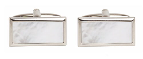 Mother of pearl rectangle rhodium cufflinks.