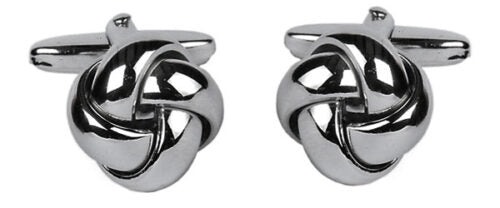 Open curved section knot rhodium cufflinks.
