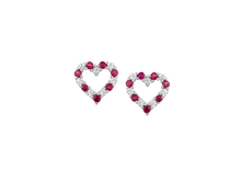 Load image into Gallery viewer, Silver Ruby and Cubic Zirconia Heart Earrings
