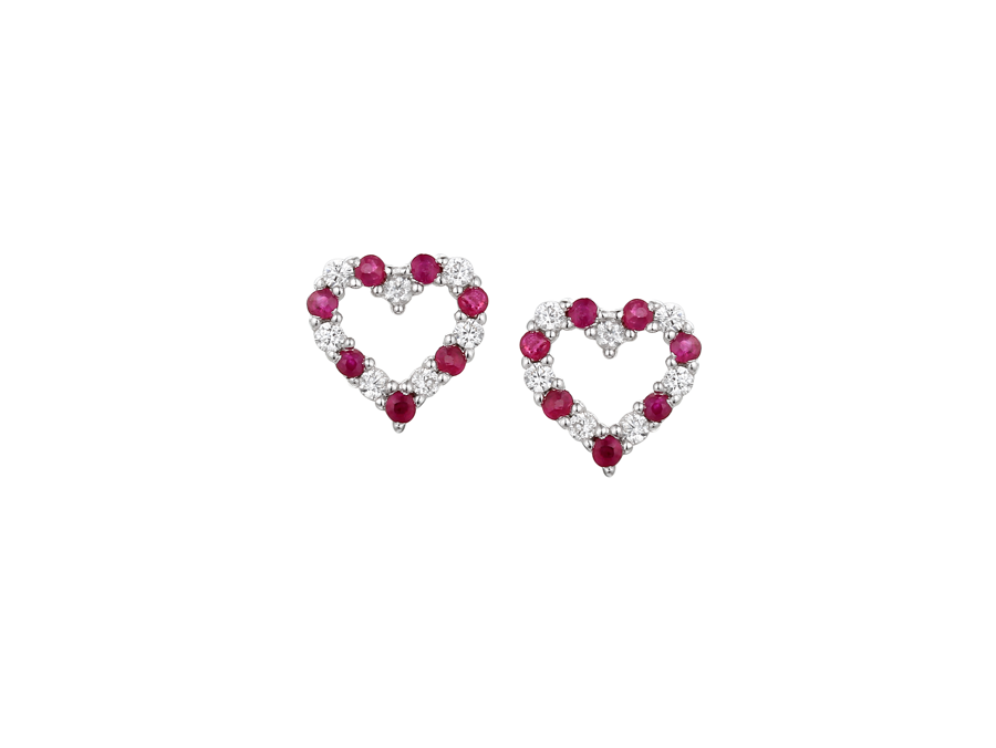 Silver Ruby and Cubic Zirconia Heart Earrings