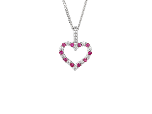 Silver Ruby and Cubic Zirconia Heart Necklace