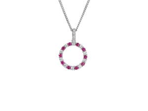 Silver Ruby and Cubic Zirconia Circle Necklace