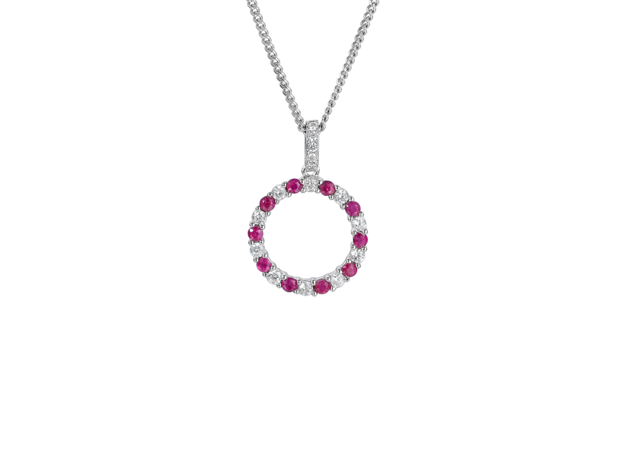 Silver Ruby and Cubic Zirconia Circle Necklace