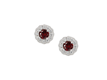 Load image into Gallery viewer, Silver Ruby and Cubic Zirconia Halo Earrings
