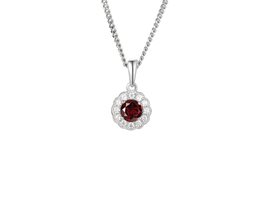 Silver Ruby and Cubic Zirconia Halo Necklace