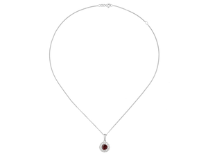 Silver Ruby and Cubic Zirconia Halo Necklace