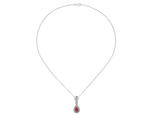 Silver Ruby and Cubic Zirconia Teardrop Necklace