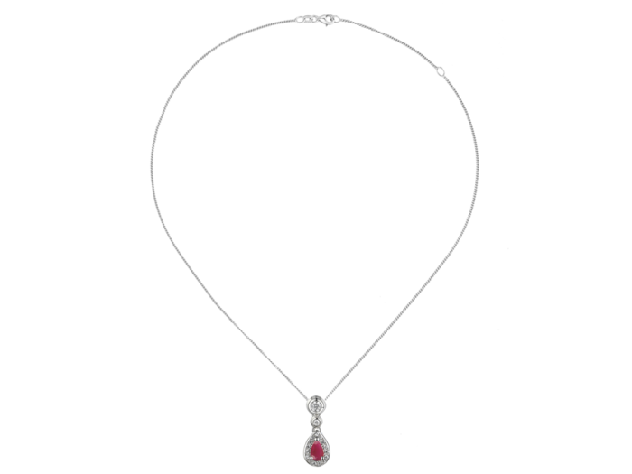 Silver Ruby and Cubic Zirconia Teardrop Necklace