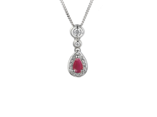 Load image into Gallery viewer, Silver Ruby and Cubic Zirconia Teardrop Necklace
