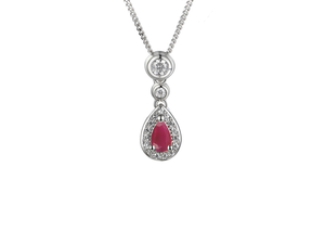 Silver Ruby and Cubic Zirconia Teardrop Necklace