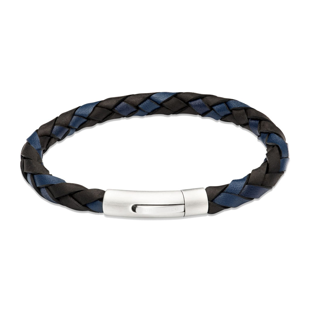 Black and Navy Leather Bracelet 21cm