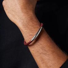 Load image into Gallery viewer, Burgundy Leather &amp; Steel Chain Bracelet
