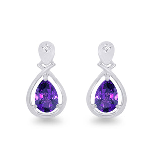 9ct White Gold Amethyst and Diamond Earrings