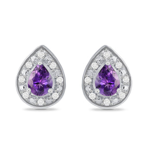 9ct White Gold Amethyst and Diamond Stud Earrings