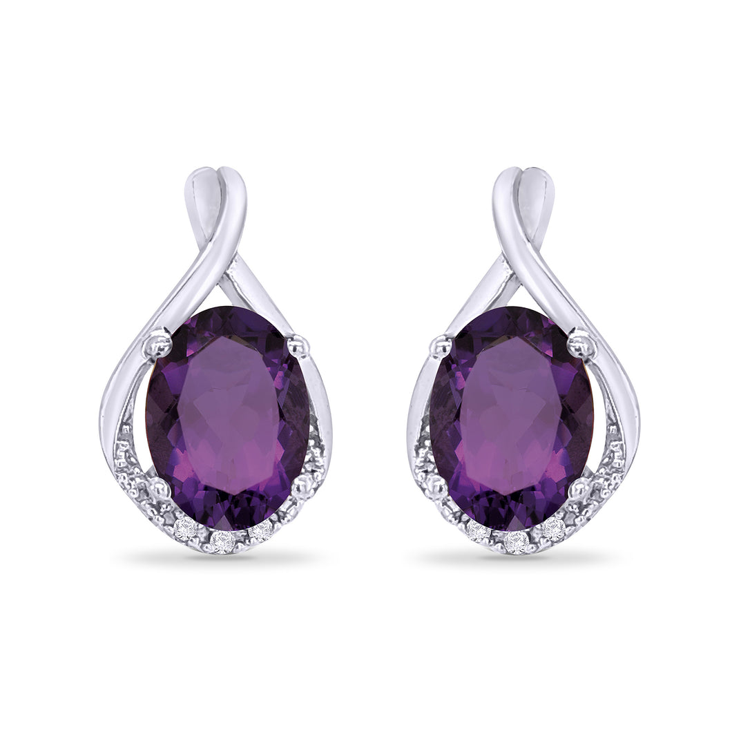 9ct White Gold Amethyst and Diamond Earrings