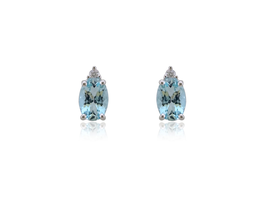 9ct White Gold Aquamarine and Diamond Earrings