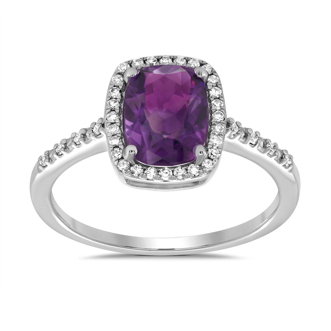 9ct White Gold Amethyst and Diamond Ring