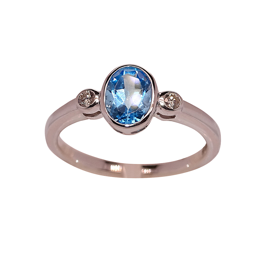 9ct White Gold Blue Topaz and Diamond Ring