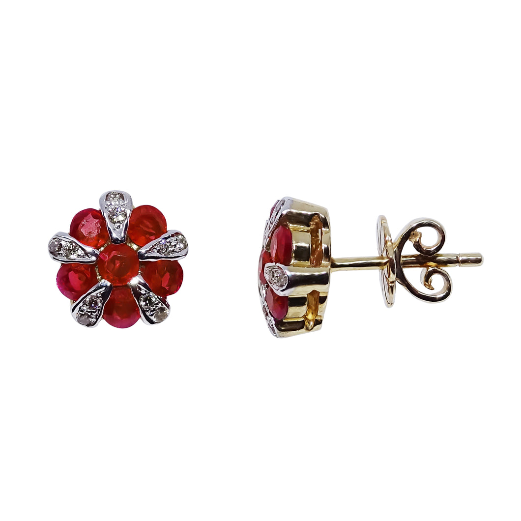 9ct Gold Ruby and Diamond Earrings