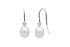 18ct White Gold Pearl and Diamond Earrings