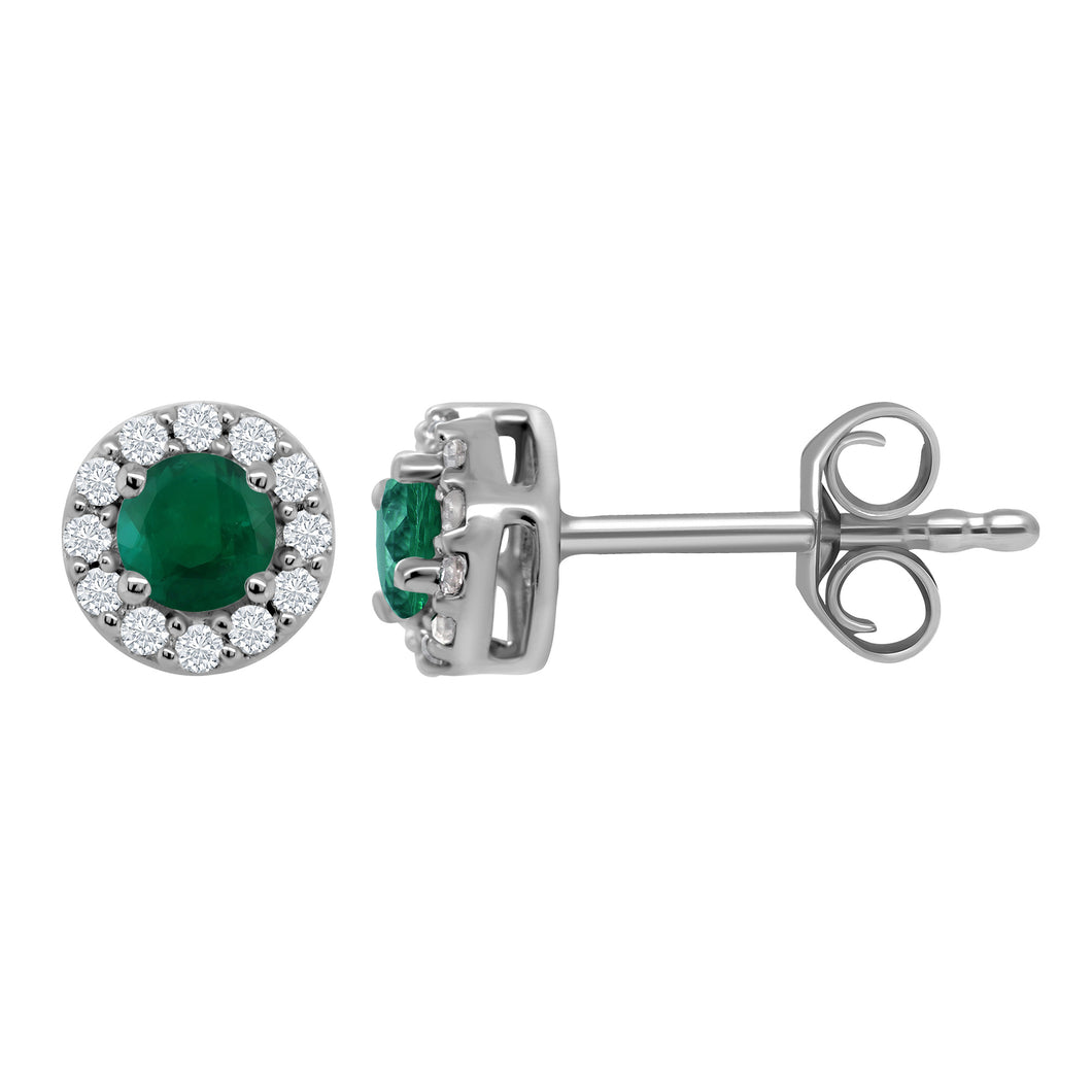 9ct White Gold Emerald and Diamond Earrings