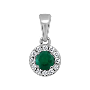 9ct White Gold Emerald and Diamond Halo Pendant