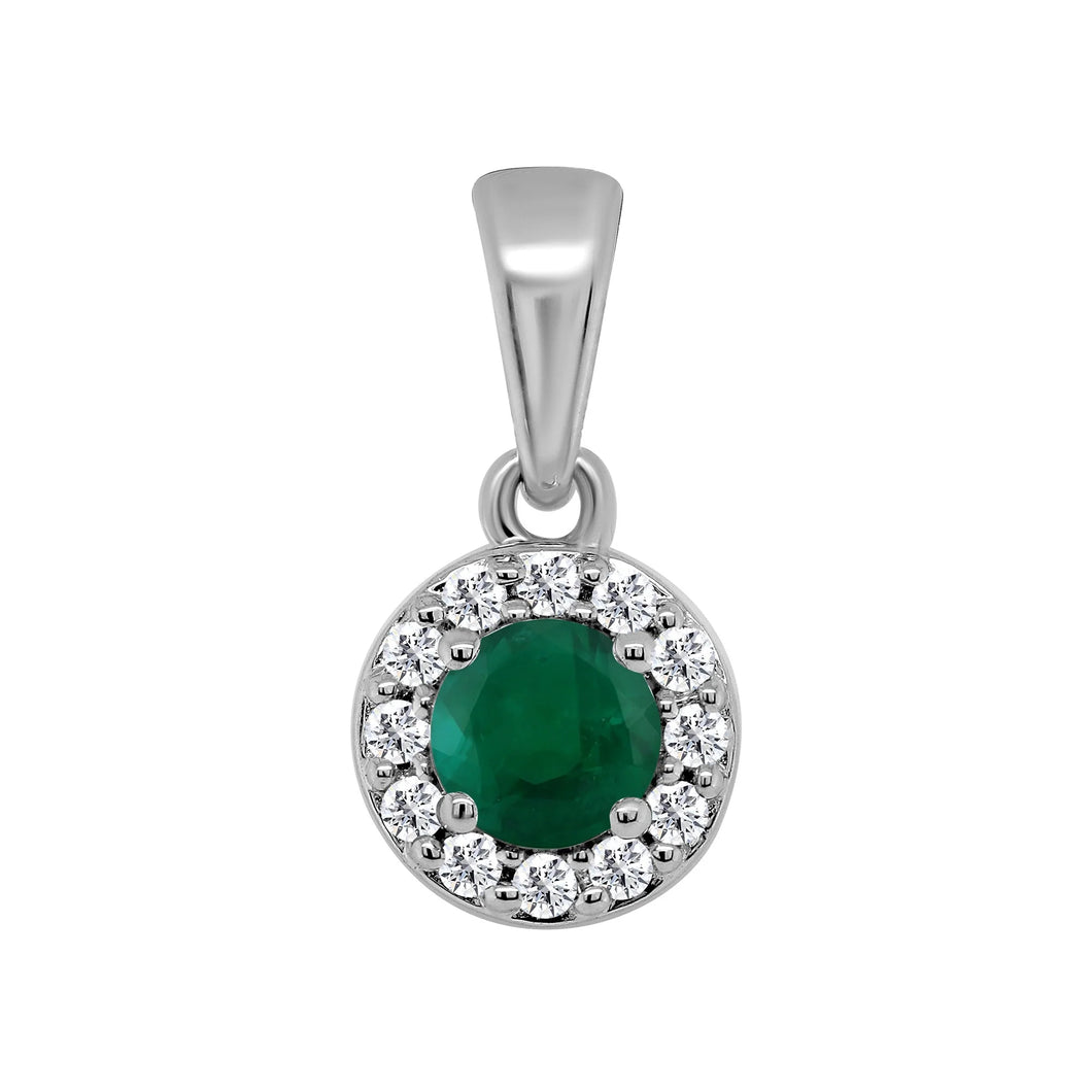 9ct White Gold Emerald and Diamond Halo Pendant