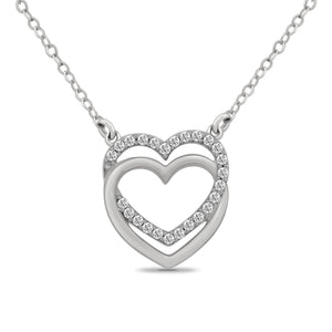 9ct White Gold Double Heart Necklace