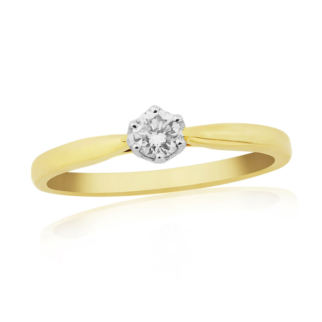 9ct Gold Diamond Solitaire Ring - 0.15ct