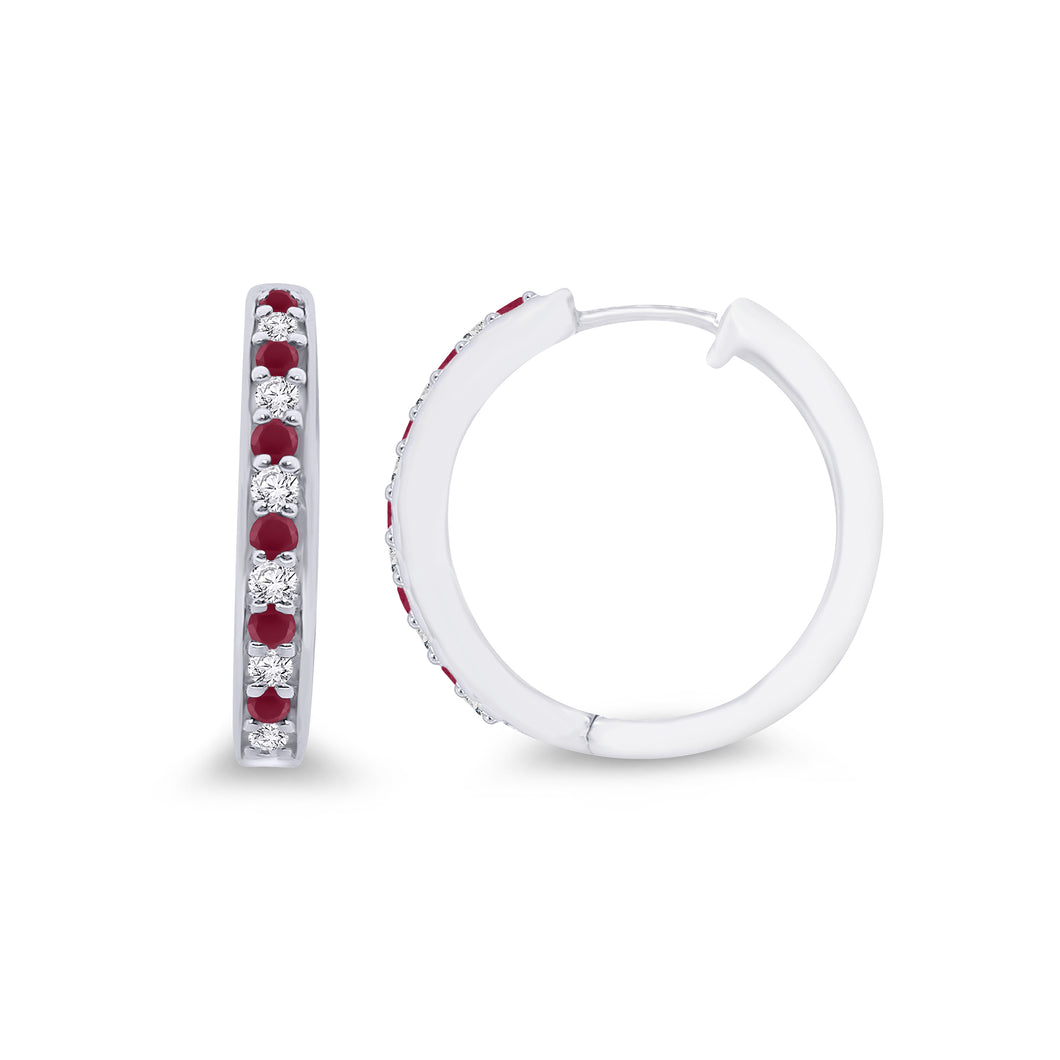 9ct White Gold Ruby and Diamond Hoops