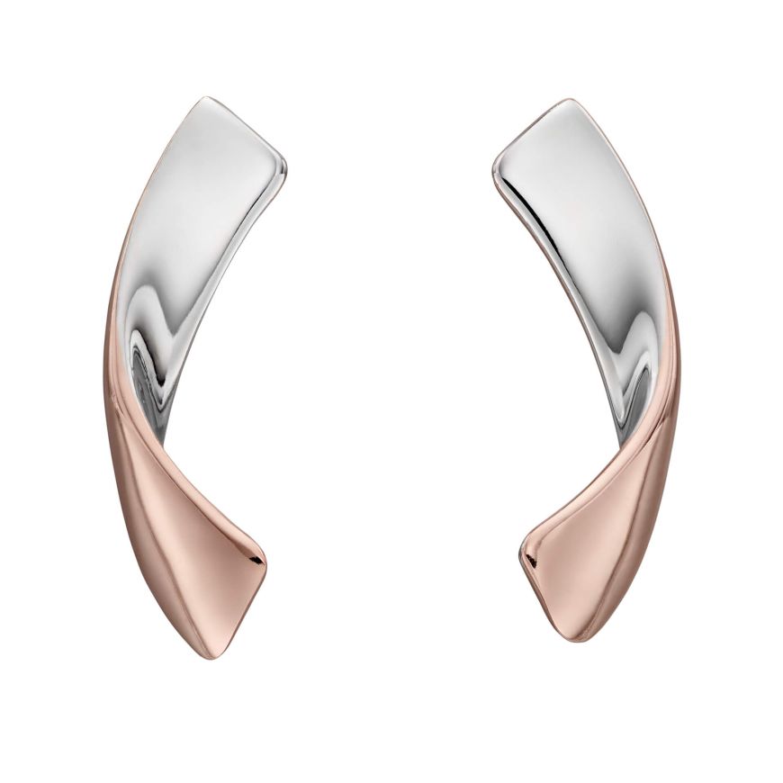 Fiorelli Silver and Rose Gold Ribbon Stud Earrings