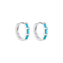 Load image into Gallery viewer, Silver Turquoise Baguette Hoop Earrings
