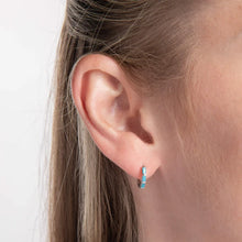 Load image into Gallery viewer, Silver Turquoise Baguette Hoop Earrings
