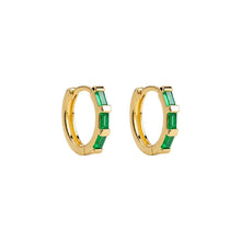 Load image into Gallery viewer, Gold Plated Emerald Baguette Hoops
