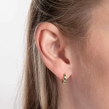 Load image into Gallery viewer, Gold Plated Emerald Baguette Hoops

