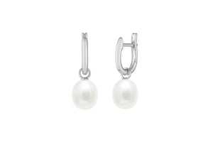 9ct White Gold Pearl Huggie Hoops