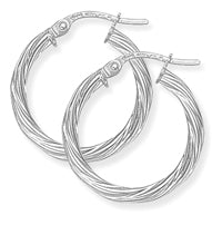 9ct White Gold Twisted Hoops
